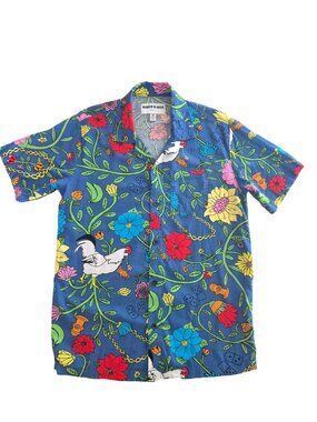 Roberto Lugo Floral Rooster Short Sleeve Hawaiian resort Shirt size S